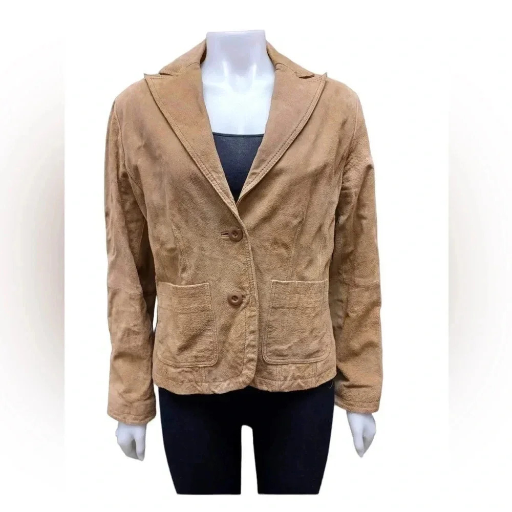 Atmosphere 100% Leather Tan Suede Jacket Size Large